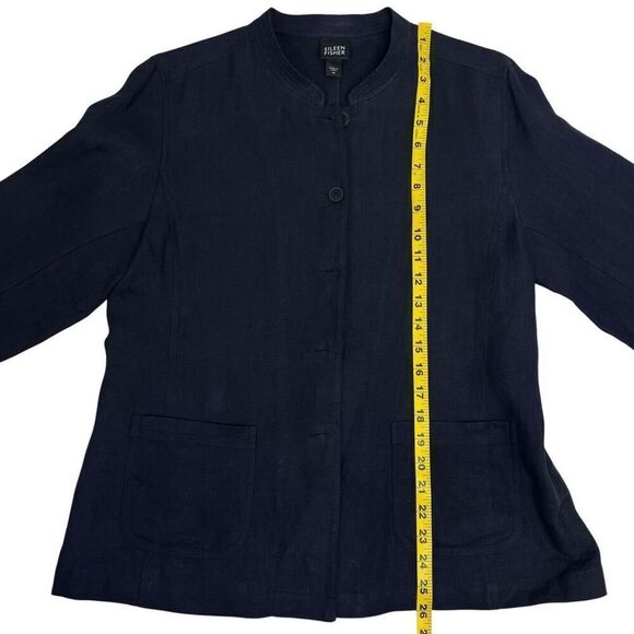 Eileen Fisher Womens Linen Mandarin Collar Button Front Coat Navy Blue Medium - Picture 10 of 15